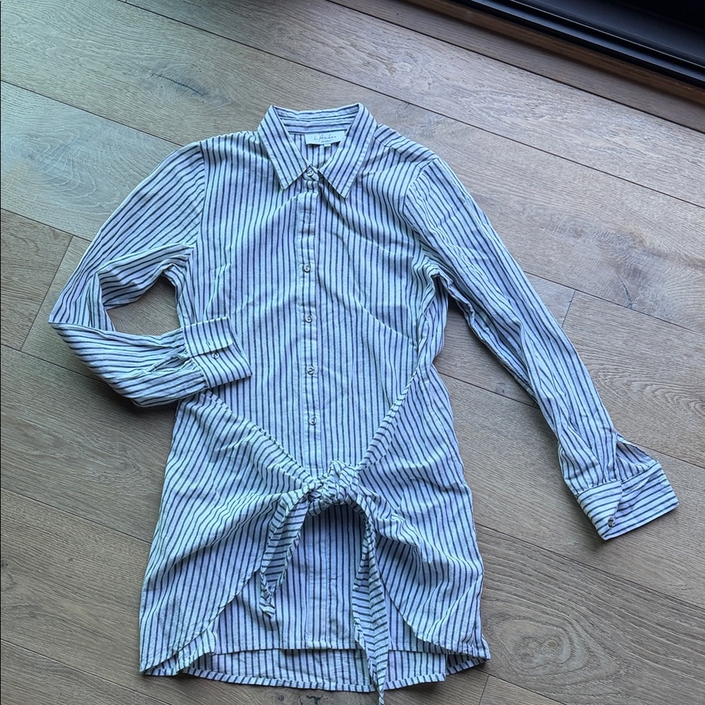 L'Academie White with Navy Pinstripe Mini Dress